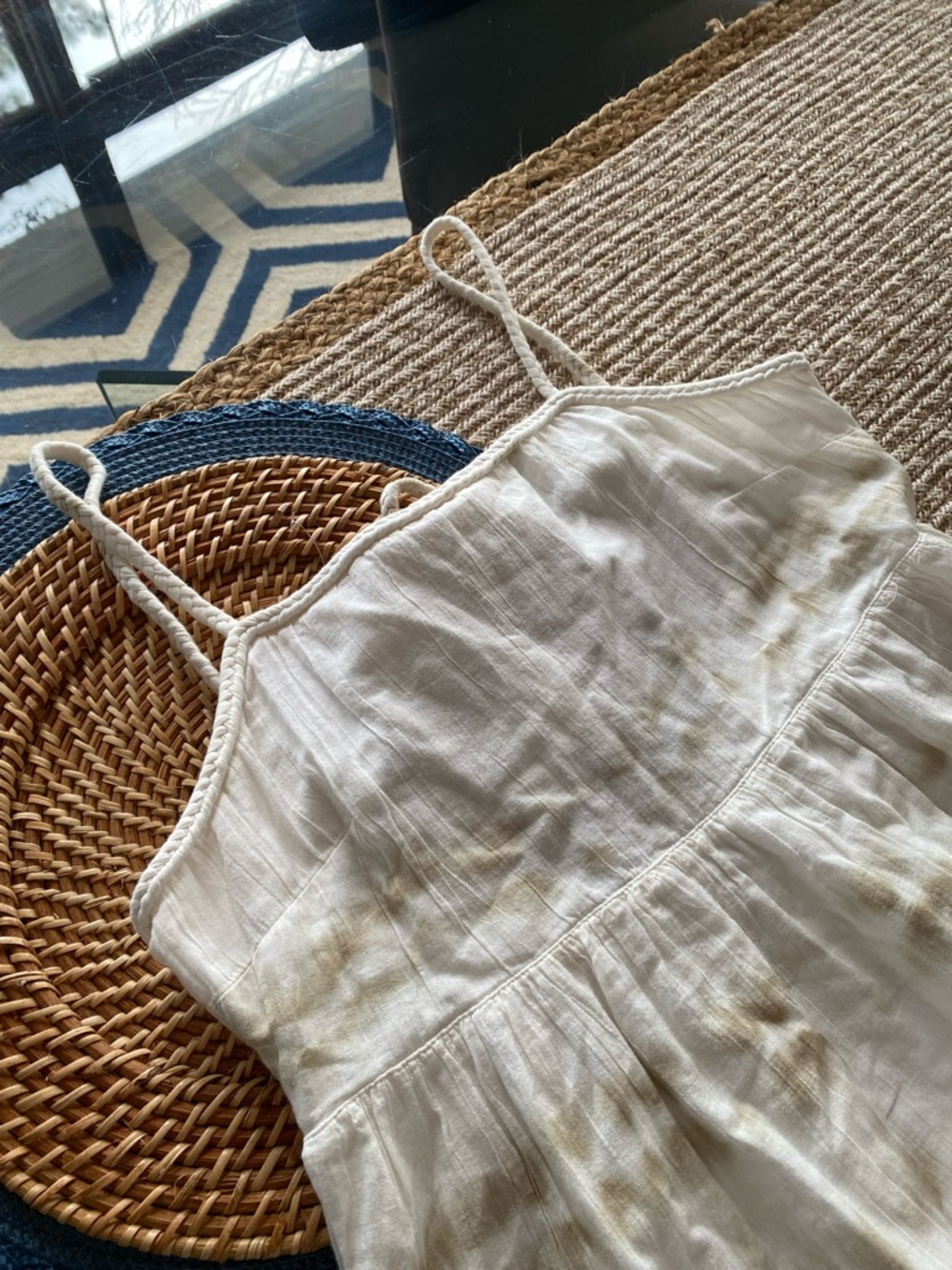 AERIE Off-White Cotton Maxi Dress with Beige Tie-Dye, Rope & Tassel Detail! 🐚 - Picture 12 of 17